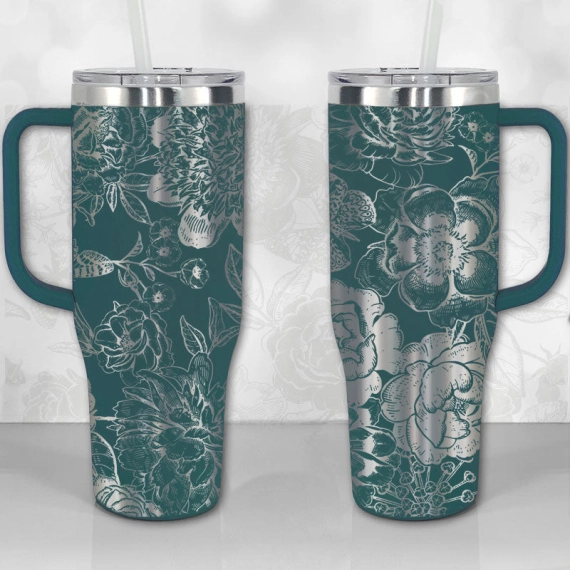 Peonies and Roses Floral Pattern  30oz or 40oz Tumbler with Handle, Best Gifts NVA