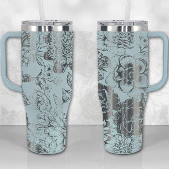 Peonies and Roses Floral Pattern  30oz or 40oz Tumbler with Handle, Best Gifts NVA