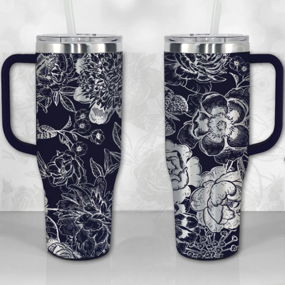 Peonies and Roses Floral Pattern  30oz or 40oz Tumbler with Handle, Best Gifts NVA