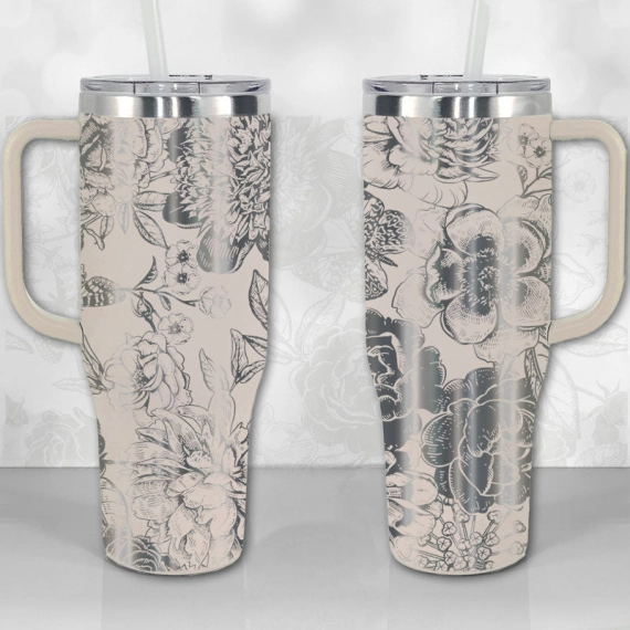 Peonies and Roses Floral Pattern  30oz or 40oz Tumbler with Handle, Best Gifts NVA