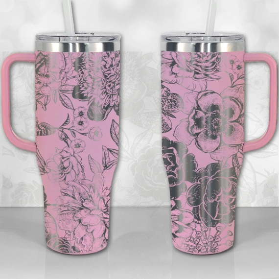 Peonies and Roses Floral Pattern  30oz or 40oz Tumbler with Handle, Best Gifts NVA