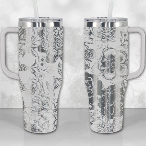Peonies and Roses Floral Pattern  30oz or 40oz Tumbler with Handle, Best Gifts NVA