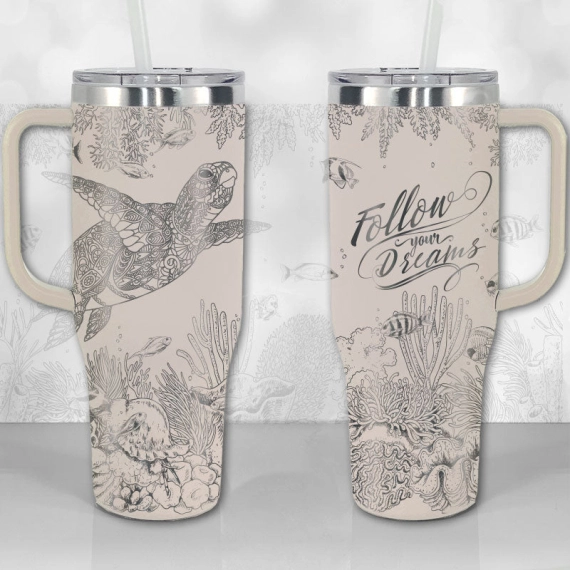 Sea Turtle Reef Motivational Quote or Name Personalized  30oz or 40oz Tumbler with Handle, Best Gifts NVA