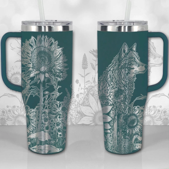 Wolf and Sunflowers  30oz or 40oz Tumbler with Handle, Best Gifts NVA