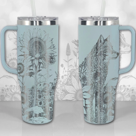 Wolf and Sunflowers  30oz or 40oz Tumbler with Handle, Best Gifts NVA