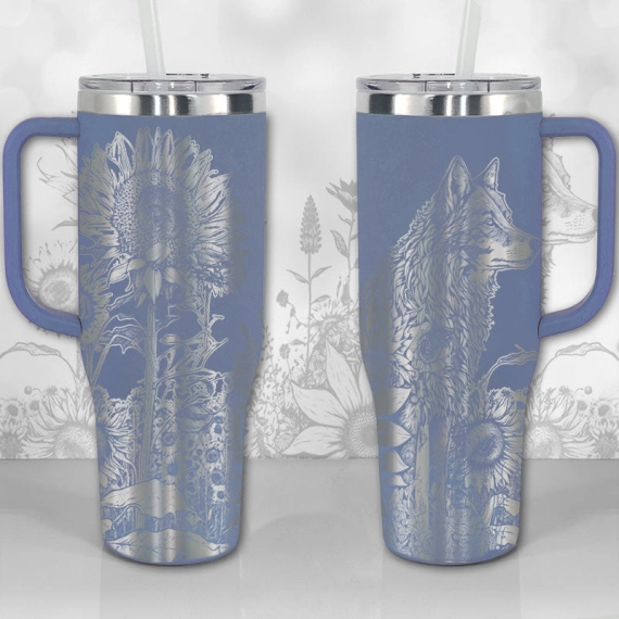 Wolf and Sunflowers  30oz or 40oz Tumbler with Handle, Best Gifts NVA