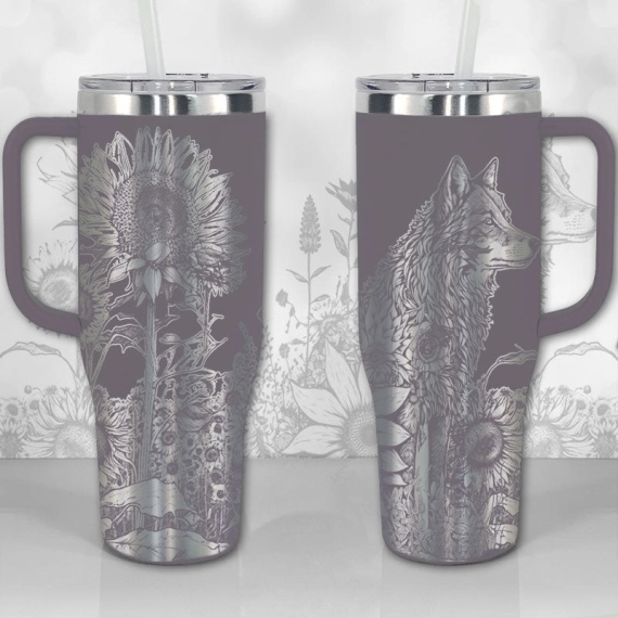 Wolf and Sunflowers  30oz or 40oz Tumbler with Handle, Best Gifts NVA