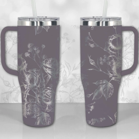 Wild Roses and Flowers Line Art Pattern  30oz or 40oz Tumbler with Handle, Best Gifts NVA