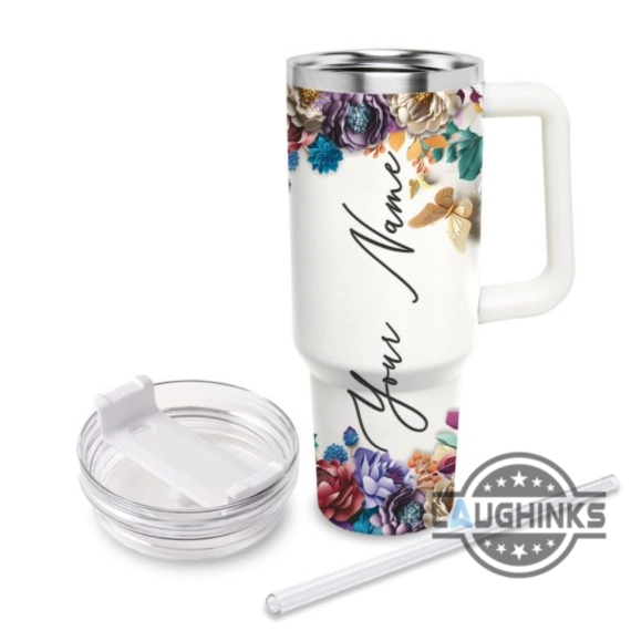 Custom Name Beauty And The Beast Flower 40Oz Tumbler With Handle And Straw Lid Personalized 30oz or 40 Oz HG