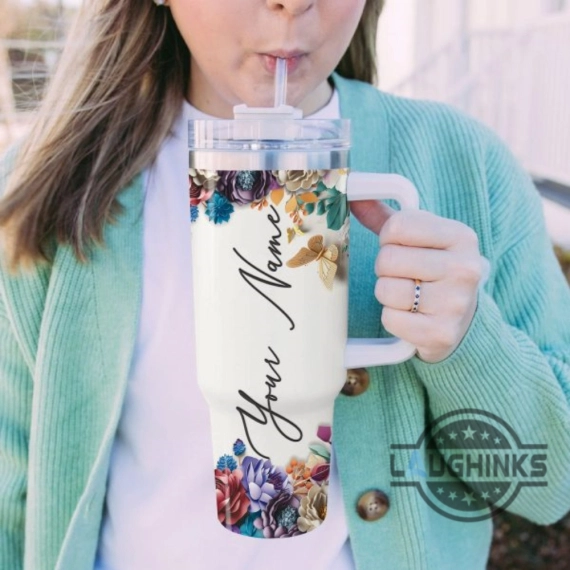 Custom Name Beauty And The Beast Flower 40Oz Tumbler With Handle And Straw Lid Personalized 30oz or 40 Oz HG