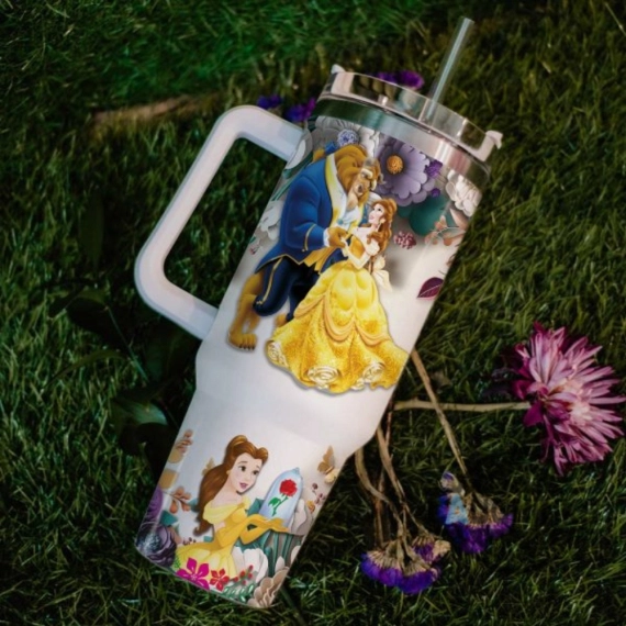Custom Name Beauty And The Beast Flower 40Oz Tumbler With Handle And Straw Lid Personalized 30oz or 40 Oz HG