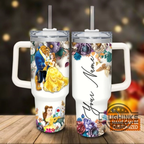 Custom Name Beauty And The Beast Flower 40Oz Tumbler With Handle And Straw Lid Personalized 30oz or 40 Oz HG