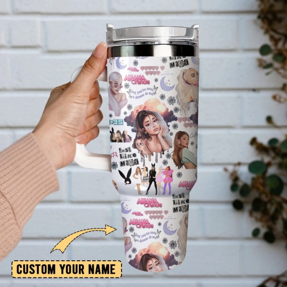 Ariana Grande Singer Custom  Quencher 30oz or 40oz Stainless Steel Tumbler With Handle,  Best gifts for Friend Family NVA