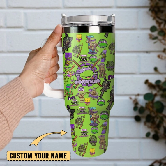 Donatello Ninja Turtles Cartoon Custom  Quencher 30oz or 40oz Stainless Steel Tumbler With Handle,  Best gifts for Friend Family NVA