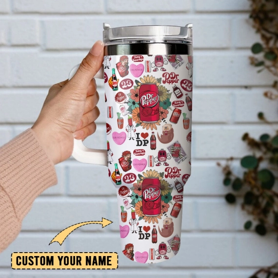 Dr Pepper Soft Drink Custom  Quencher 30oz or 40oz Stainless Steel Tumbler With Handle,  Best gifts for Friend Family NVA