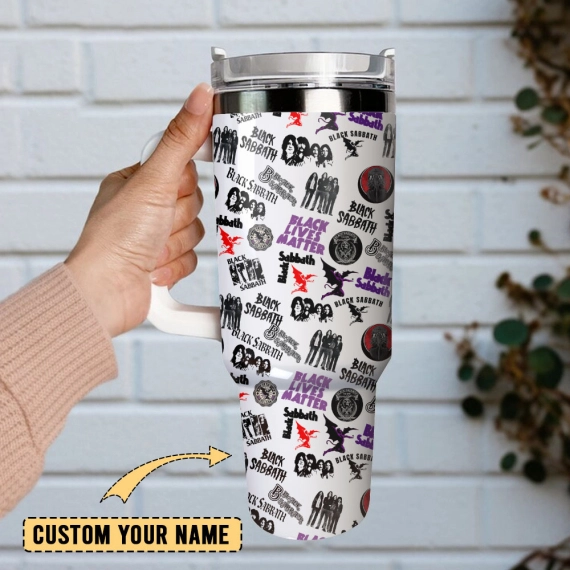 Black Sabbath Rock Band Custom 30oz or 40oz Quencher Stainless Steel Tumbler With Handle, Best Gift Idea NVA