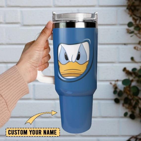Donald Duck Disney Cartoon Custom  Quencher 30oz or 40oz Stainless Steel Tumbler With Handle, Best gist for Friend Family NVA