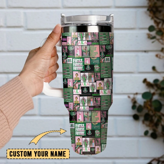 AKA First and Finest Custom  Quencher 30oz or 40oz Stainless Steel Tumbler With Handle,  Best gifts for Friend Family NVA
