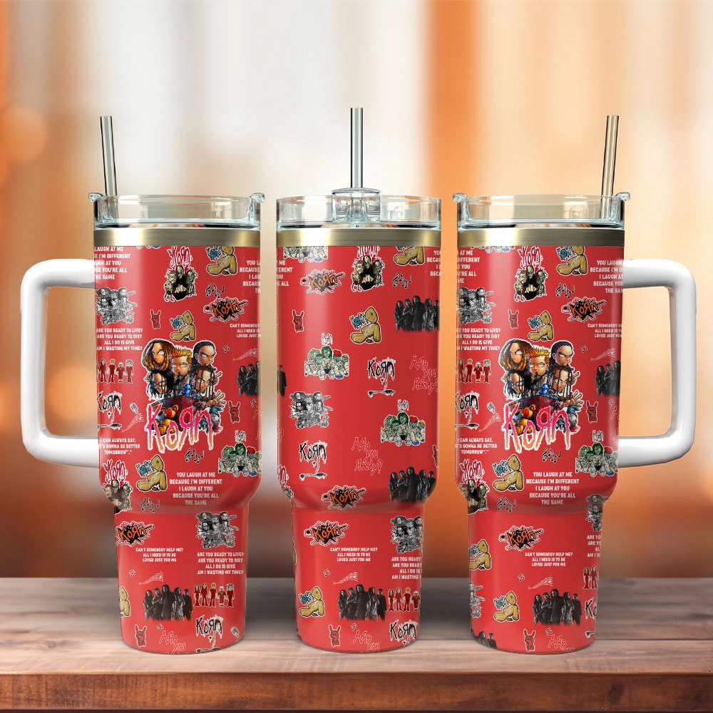 Korn Music Band Custom Quencher 30oz or 40oz Stainless Steel Tumbler With Handle, Best gifts for Friend Family NVA