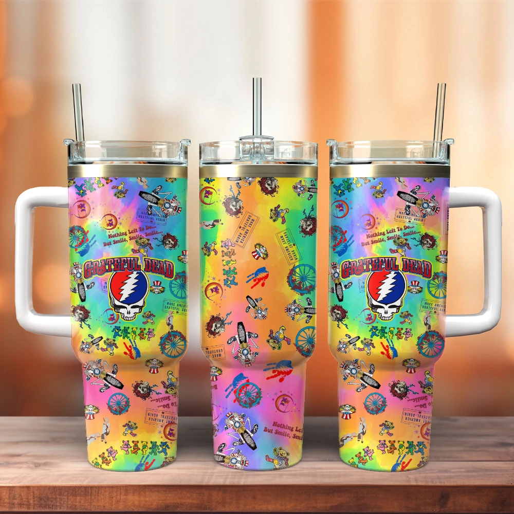 Grateful Dead Music Custom Quencher 30oz or 40oz Stainless Steel Tumbler With Handle, Best gifts for Friend Family NVA