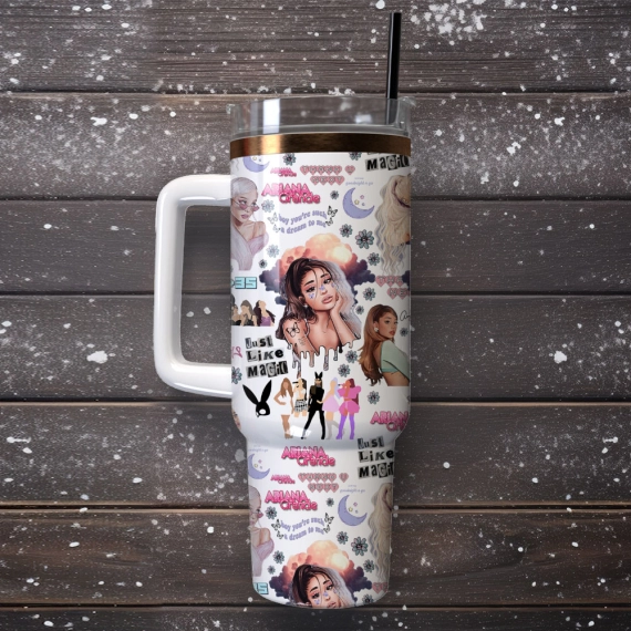 Ariana Grande Singer Custom  Quencher 30oz or 40oz Stainless Steel Tumbler With Handle,  Best gifts for Friend Family NVA