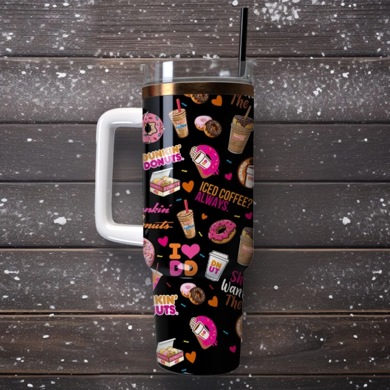 Dunkin Donuts Iced Coffee Custom  Quencher 30oz or 40oz Stainless Steel Tumbler With Handle,  Best gifts for Friend Family NVA