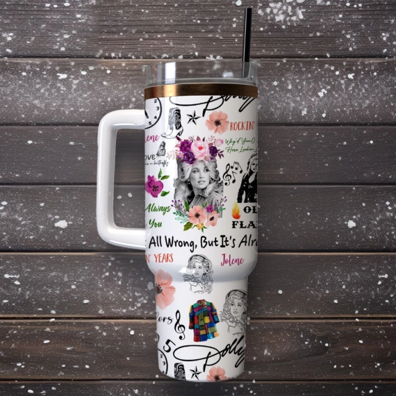Dolly Parton Singer Song Writer Flowers Custom  Quencher 30oz or 40oz Stainless Steel Tumbler With Handle,  Best gifts for Friend Family NVA
