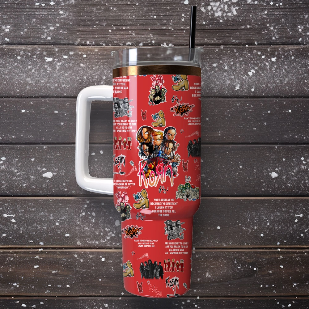 Korn Music Band Custom Quencher 30oz or 40oz Stainless Steel Tumbler With Handle, Best gifts for Friend Family NVA