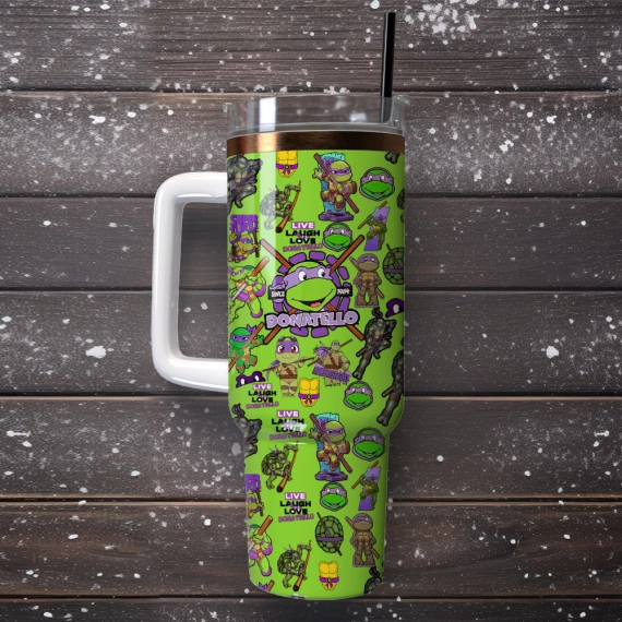 Donatello Ninja Turtles Cartoon Custom  Quencher 30oz or 40oz Stainless Steel Tumbler With Handle,  Best gifts for Friend Family NVA