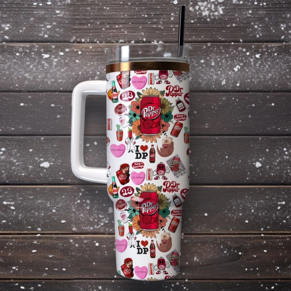 Dr Pepper Soft Drink Custom  Quencher 30oz or 40oz Stainless Steel Tumbler With Handle,  Best gifts for Friend Family NVA