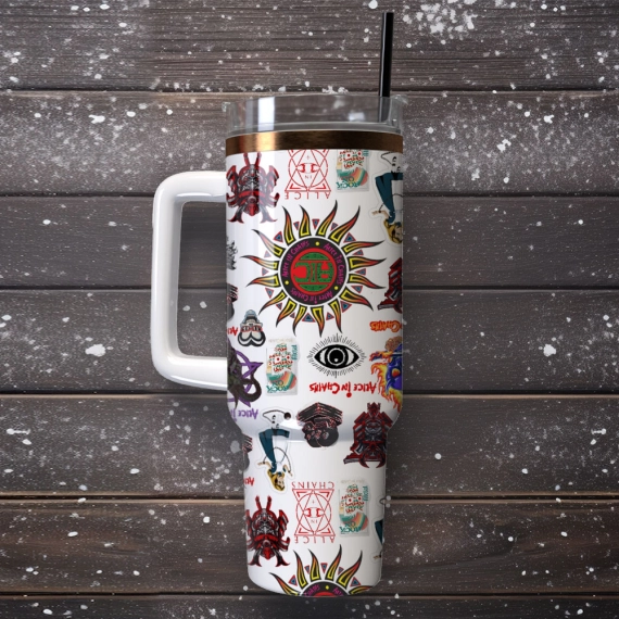 Alice In Chains Rock Band Custom 30oz or 40oz Quencher Stainless Steel Tumbler With Handle, Best Gift Idea NVA, Best Gift Idea NVA