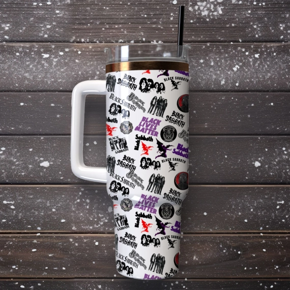 Black Sabbath Rock Band Custom 30oz or 40oz Quencher Stainless Steel Tumbler With Handle, Best Gift Idea NVA