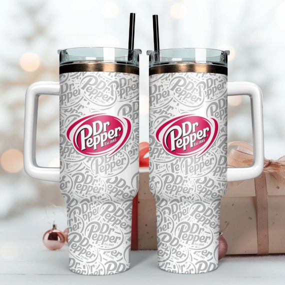 Dr Pepper Soft Drink Custom  Quencher 30oz or 40oz Stainless Steel Tumbler With Handle,  Best gifts for Friend Family NVA