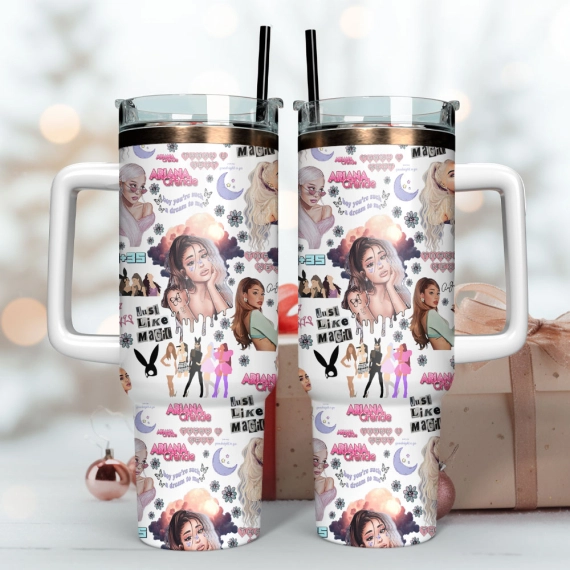 Ariana Grande Singer Custom  Quencher 30oz or 40oz Stainless Steel Tumbler With Handle,  Best gifts for Friend Family NVA