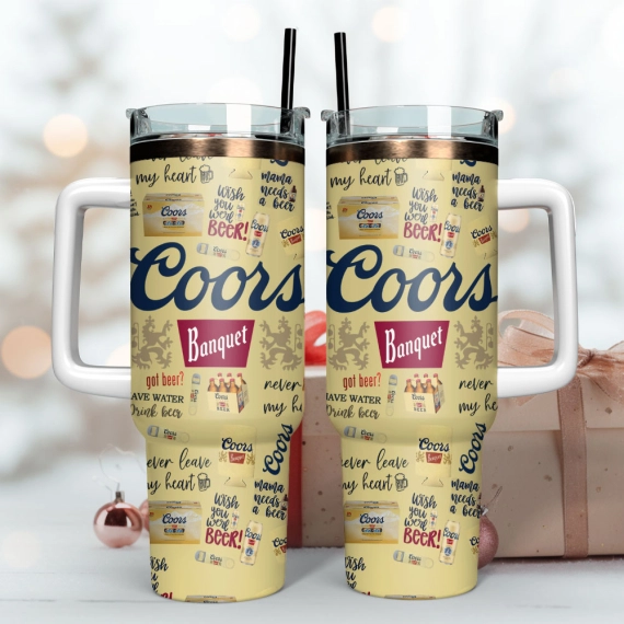 Coors Banquet Golden Beers Custom  Quencher 30oz or 40oz Stainless Steel Tumbler With Handle,  Best gifts for Friend Family NVA