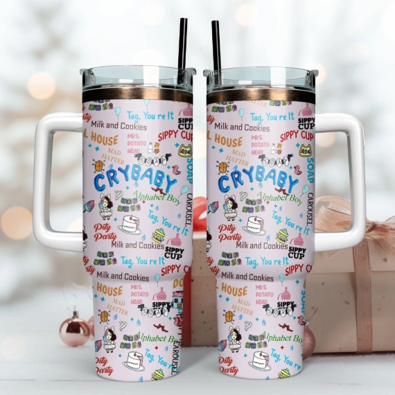 Pinky Crybaby Anime Custom  Quencher 30oz or 40oz Stainless Steel Tumbler With Handle,  Best gifts for Friend Family NVA