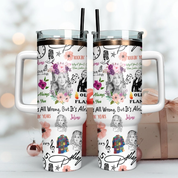 Dolly Parton Singer Song Writer Flowers Custom  Quencher 30oz or 40oz Stainless Steel Tumbler With Handle,  Best gifts for Friend Family NVA