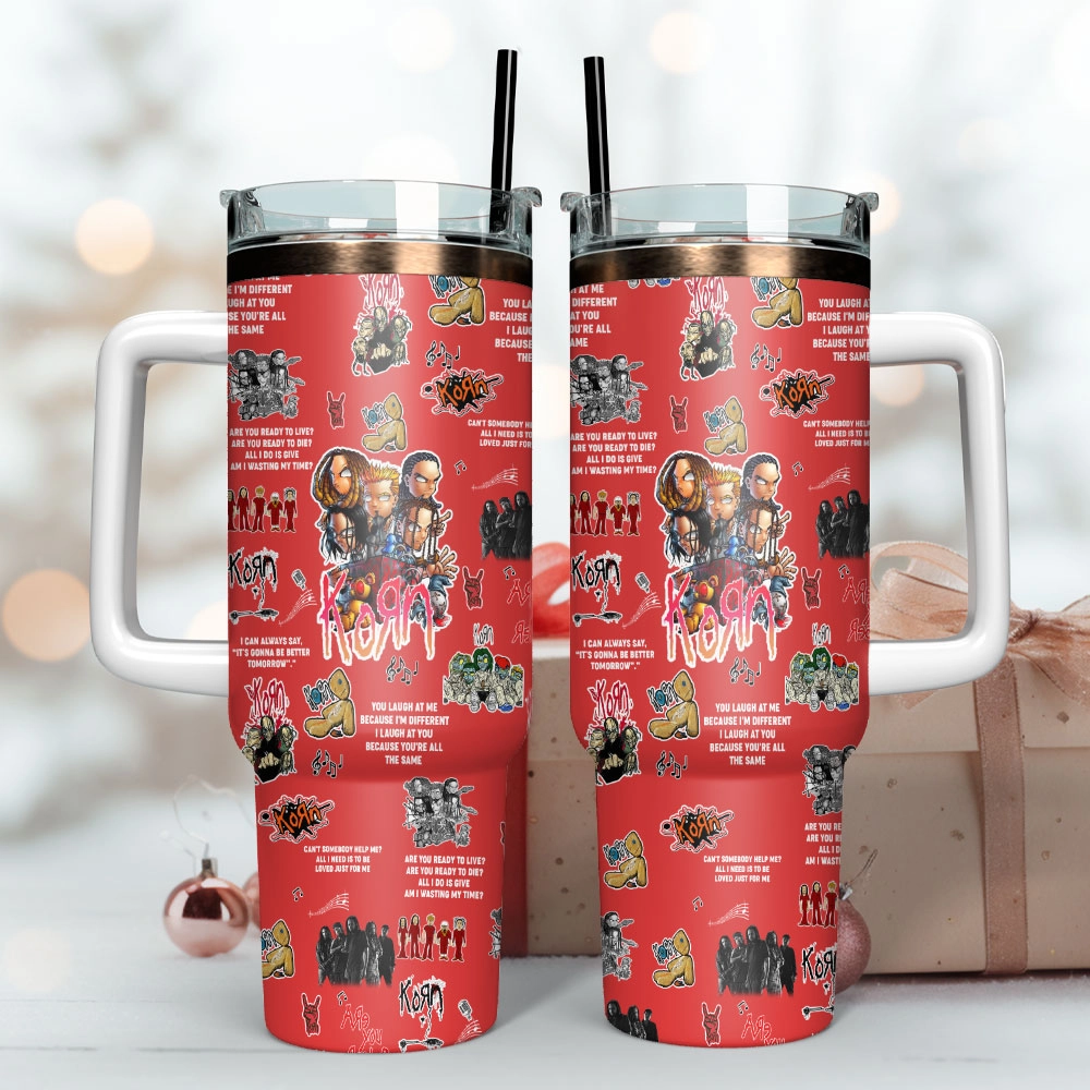 Korn Music Band Custom Quencher 30oz or 40oz Stainless Steel Tumbler With Handle, Best gifts for Friend Family NVA