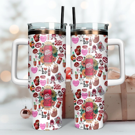 Dr Pepper Soft Drink Custom  Quencher 30oz or 40oz Stainless Steel Tumbler With Handle,  Best gifts for Friend Family NVA