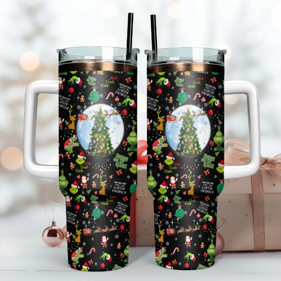 Grinch Illumination Cartoon Custom  Quencher 30oz or 40oz Stainless Steel Tumbler With Handle,  Best gifts for Friend Family NVA