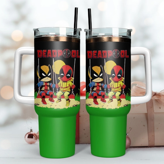 Deadpool Superhero Marvel Custom  Quencher 30oz or 40oz Stainless Steel Tumbler With Handle,  Best gifts for Friend Family NVA