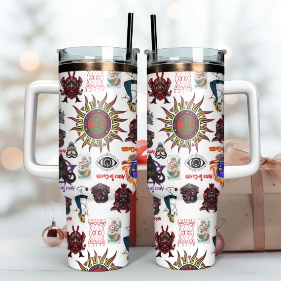 Alice In Chains Rock Band Custom 30oz or 40oz Quencher Stainless Steel Tumbler With Handle, Best Gift Idea NVA, Best Gift Idea NVA