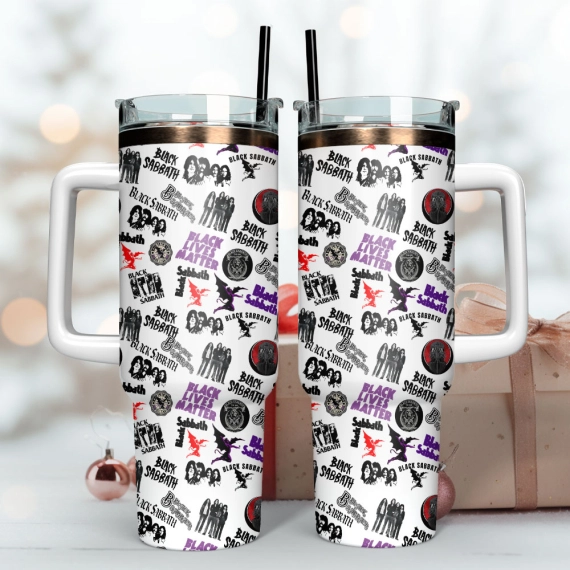 Black Sabbath Rock Band Custom 30oz or 40oz Quencher Stainless Steel Tumbler With Handle, Best Gift Idea NVA