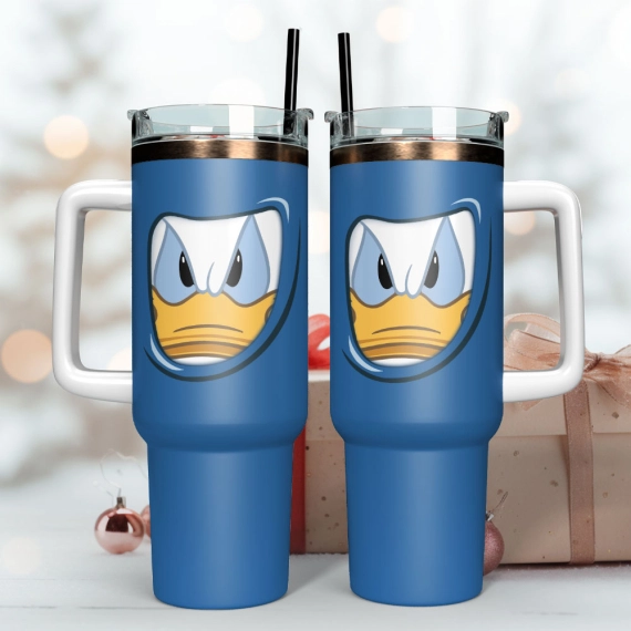 Donald Duck Disney Cartoon Custom  Quencher 30oz or 40oz Stainless Steel Tumbler With Handle, Best gist for Friend Family NVA