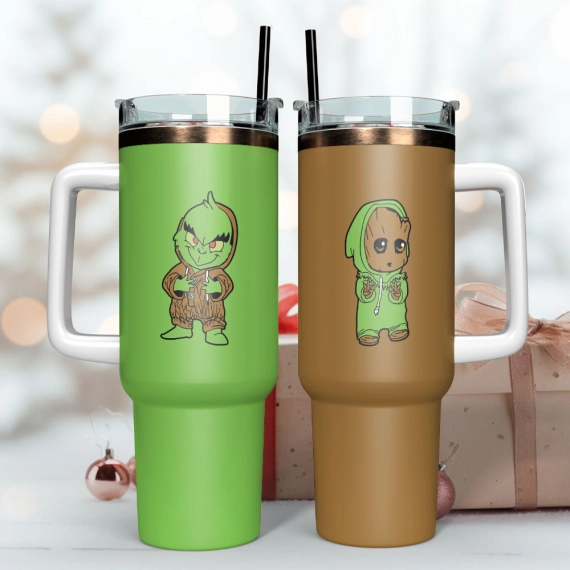 Jack Skellington And Grinch Christmas Cartoon Custom Quencher 30oz Or 40oz Stainless Steel Tumbler With Handle HG