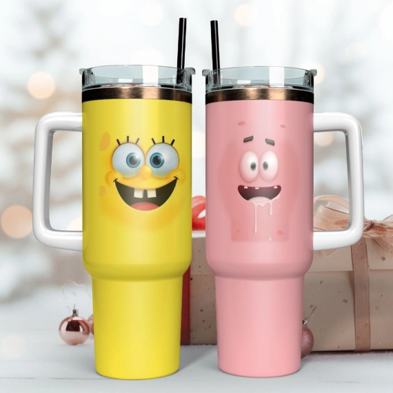 SpongeBob SquarePants Cartoon Custom Quencher 30oz Or 40oz Stainless Steel Tumbler With Handle HG