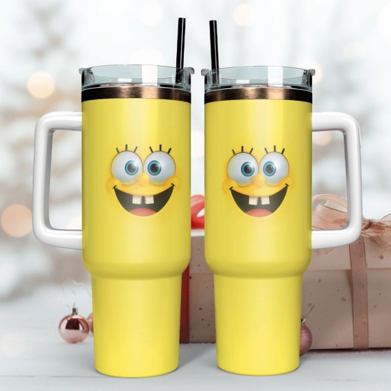 SpongeBob SquarePants Cartoon Custom Quencher 30oz Or 40oz Stainless Steel Tumbler With Handle HG