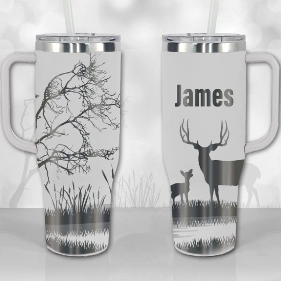 Deer Hunter Dad Papa Personalized  30oz or 40oz Tumbler with Handle, Best Gifts NVA