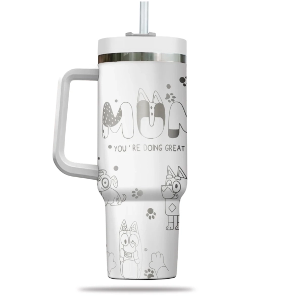 Bluey Heeler Dog 40oz Engraved Tumbler, Blue Dog Mum 40oz Tumbler HG