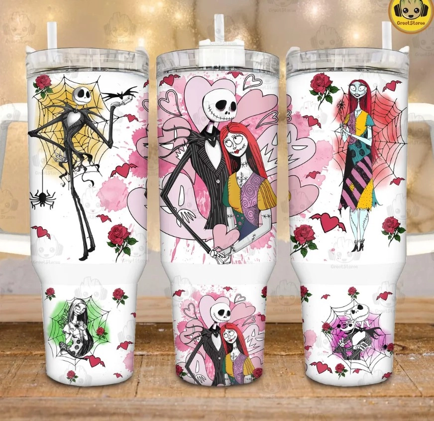 Jack and Sally Nightmare Before Christmas Valentine Gift for Her, Him on Birthday Xmas 30oz or 40oz Tumbler